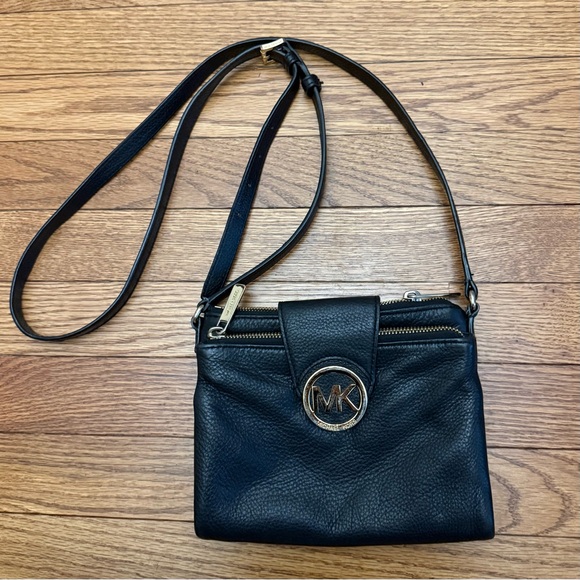 Michael Kors Handbags - Michael Kors Black Crossbody Bag w/Built in Wallet & Gold Logo & Hardware, UGC